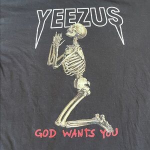 Yeezus Shirt Mens M Black Skeleton God Wants You Graphic Kanye West Short Sleeve